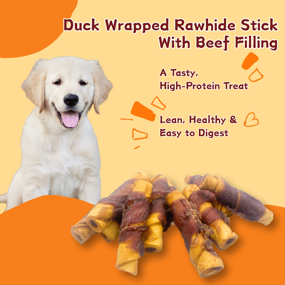 (2 Pack)ComfyCradle Beef-Filled Duck Rawhide Sticks, Dental Dog Treats, 5.29 oz