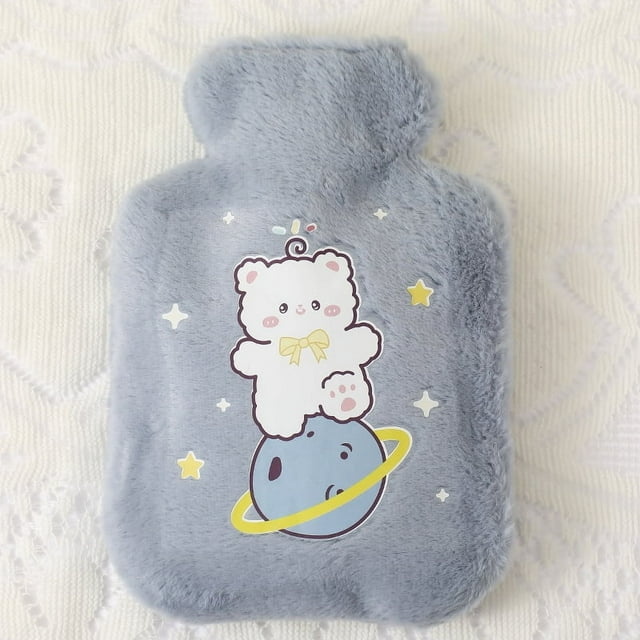 Bolsa de agua caliente de 250 ml con diseño de oso kawaii de peluche y conejo, bolsa de agua caliente gruesa para manos y pies, cálida para invierno