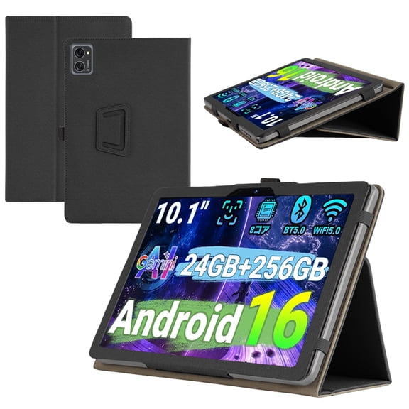 【RUIXH】for TABWEE T20 10.1 inch Tablet Case TABWEE Android 16 Tablet Case Premium PU Leather Lightweight and Portable Built-in Stand and Pen Slot Design With Wrist Strap (BLACK)