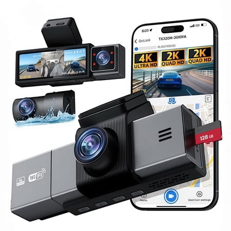 4K Dash Cam Front and Rear with ADAS Assist, Free 128GB Card Included, Built-in GPS & 5G WiFi, G-Sensor, Dash Camera with No-Light Night Vision,170°/150° Wide View, 24H Parking Mode