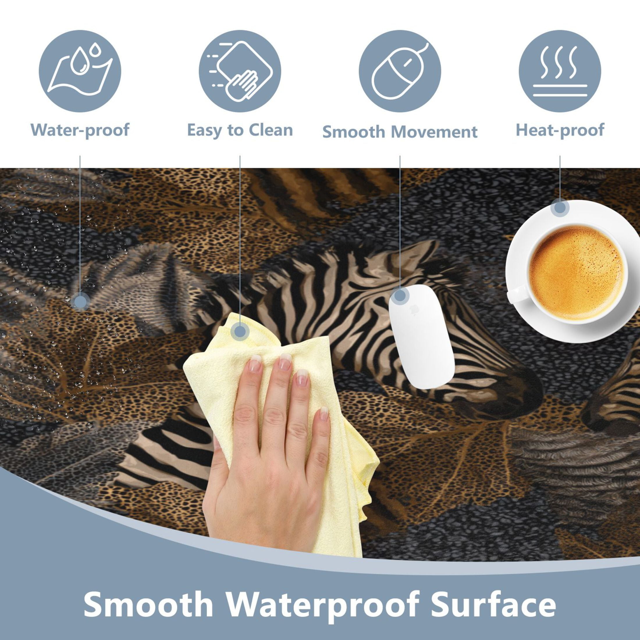 Leather Keyboard and Mouse Desk Mat Office Desk Accessories Protective Office Desk Decor Desk Pad Mat for Gaming, Work from Home, Office Zebra Print 16.5" x 35.4"