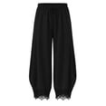 thumbnail image 4 of Womens Cropped Lace Hem Pants, Casual Drawstring High Waisted Wide Leg Trousers with Pockets for Summer Beach Wear, 4 of 7