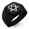thumbnail image 1 of Stainless Steel Heartagram Engraved Hexagon Crest Flat Top Biker Style Polished Ring, 1 of 1