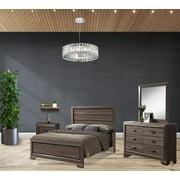 Kings Brand Furniture - 4-Piece Black/Brown Modern King Size Bedroom Furniture Set, Bed, Dresser, Mirror & Nightstand