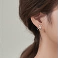 thumbnail image 3 of Solid 925 Sterling Silver CZ Cuff Piercing Stud Earrings Wraps for Women Teens X Criss Cross Cuff Earrings Huggie Hoops, 3 of 7