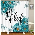 thumbnail image 3 of 4PCS Teal Dahlia Shower Curtain Set, Blooming Floral Funny Quotes Plant Leaves Turquoise Flower Bathroom Decor, Waterproof Fabric White Shower Curtain, Non-Slip Bath Mat Bathroom Rugs, 3 of 7