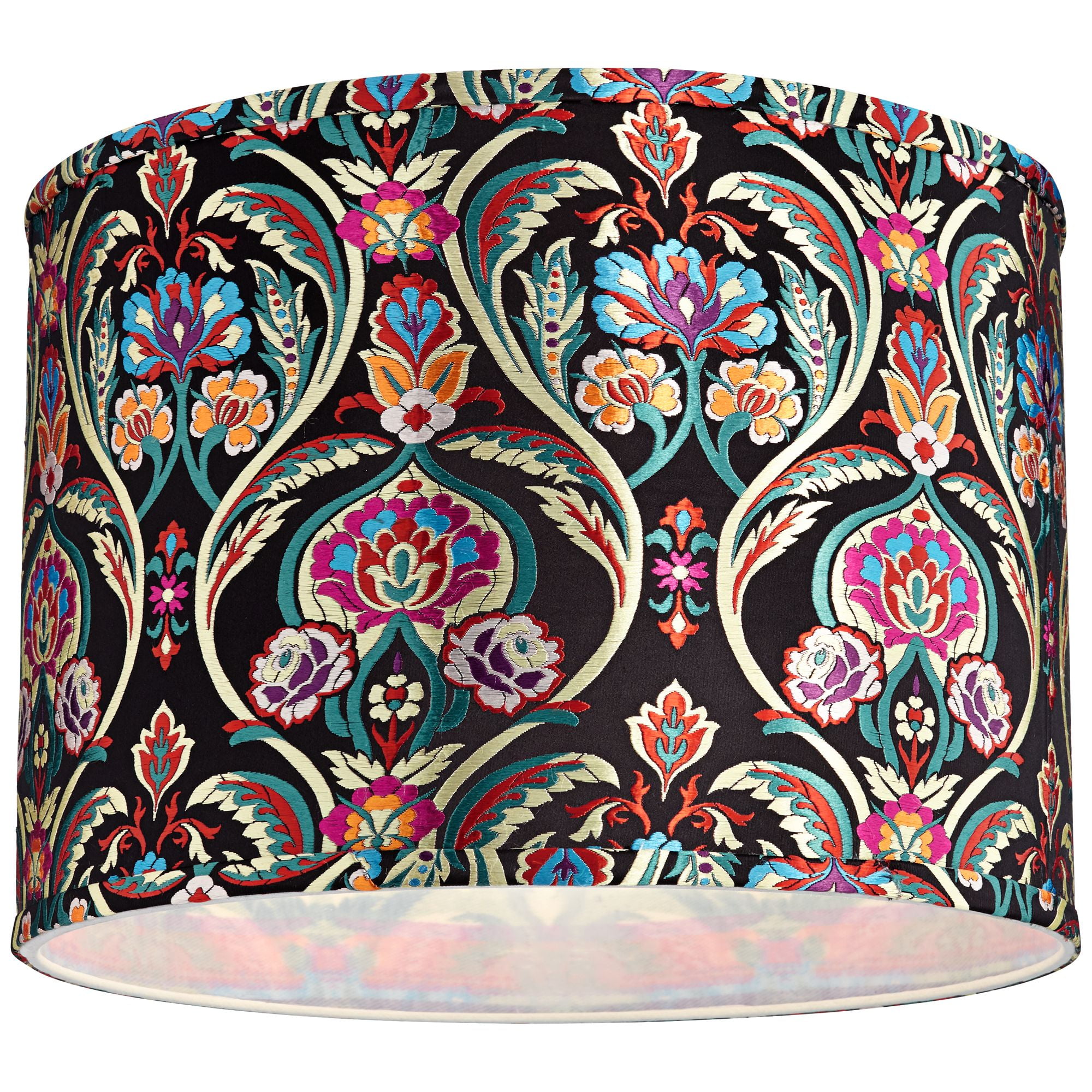 Springcrest Set of 2 Drum Print Lamp Shades Multi-Color Bohemian Medium 15" Top x 15" Bottom x 11" High Spider Harp Finial Fitting