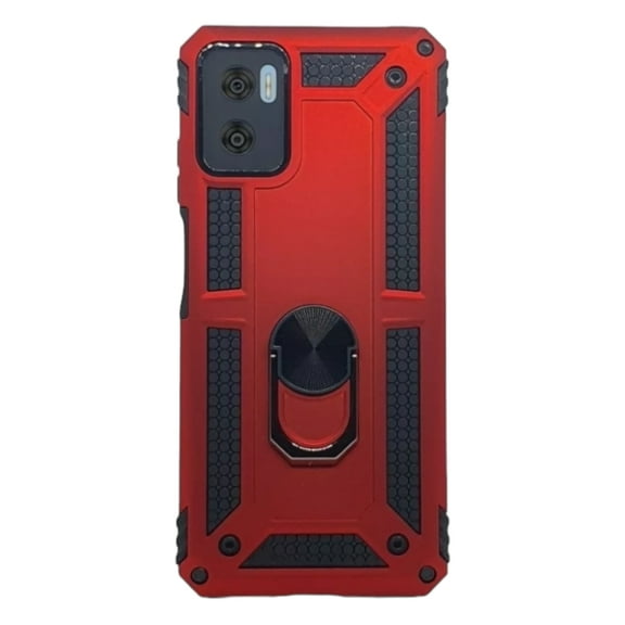Funda Uso Rudo Cely Vesmir con Anillo Magnético Para Motorola E22 Rojo Más 2 Micas de Cristal