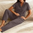 thumbnail image 6 of Maplenight Cotton Pajamas for Women Set 2 Piece Lounge Set Button Down Short Sleeve Top and Drawstring Long Pants Casual Sleepwear Nightwear, 6 of 7