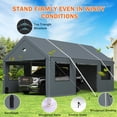 thumbnail image 5 of 10 ft. W x 16 ft. D Carport Canopy with Side Doors, Heavy Duty Car Ports with Sidewalls, Drive Through Portable Garage, Grey, 5 of 9