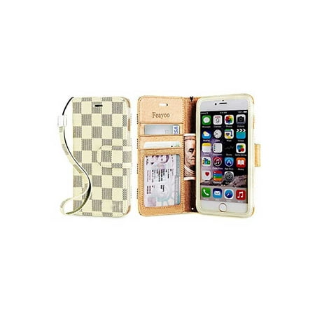 iPhone 6S Feayoo Plaid White Wallet Case Wristlet