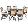 Hanover Fontana 9-Piece Counter-Height Outdoor Dining Set with 8 Sling Swivel Chairs and a 60-In. Square Cast-Top Table