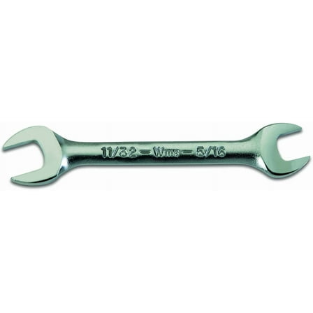 3/16" x 7/32" Short Double Head Open End Wrench - 2-27/32" Overall Length With Satin Chrome Finish. Williams® USA # JHWOES-0607