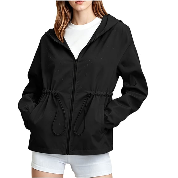 Achuyrbd Women's Cinched Waist Hooded Rain Jacket, Waterproof Windproof Outdoor Hiking Coat, S-3XL