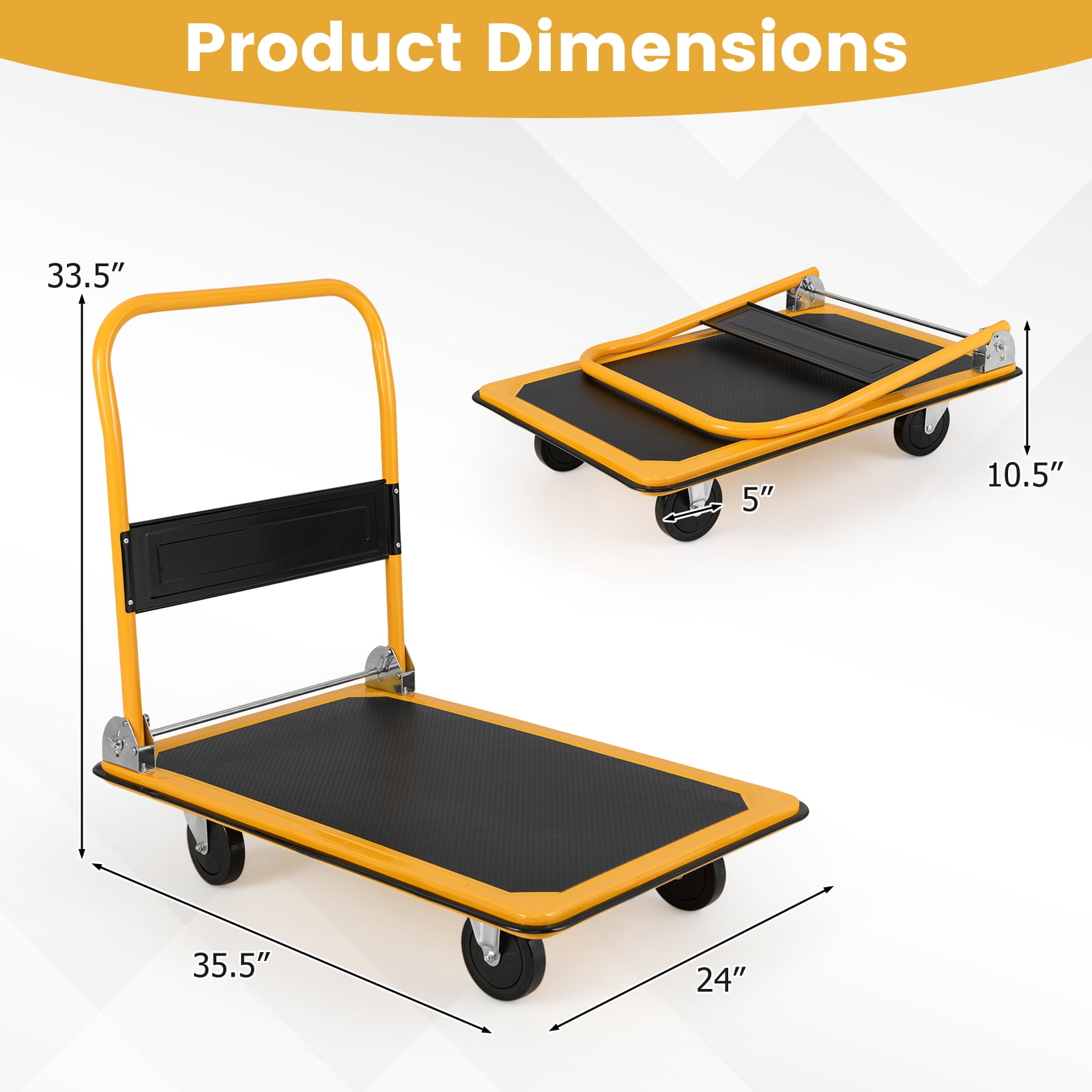 Costway 660lbs Platform Cart Dolly Folding Foldable Moving Warehouse Push Hand Truck New Yellow