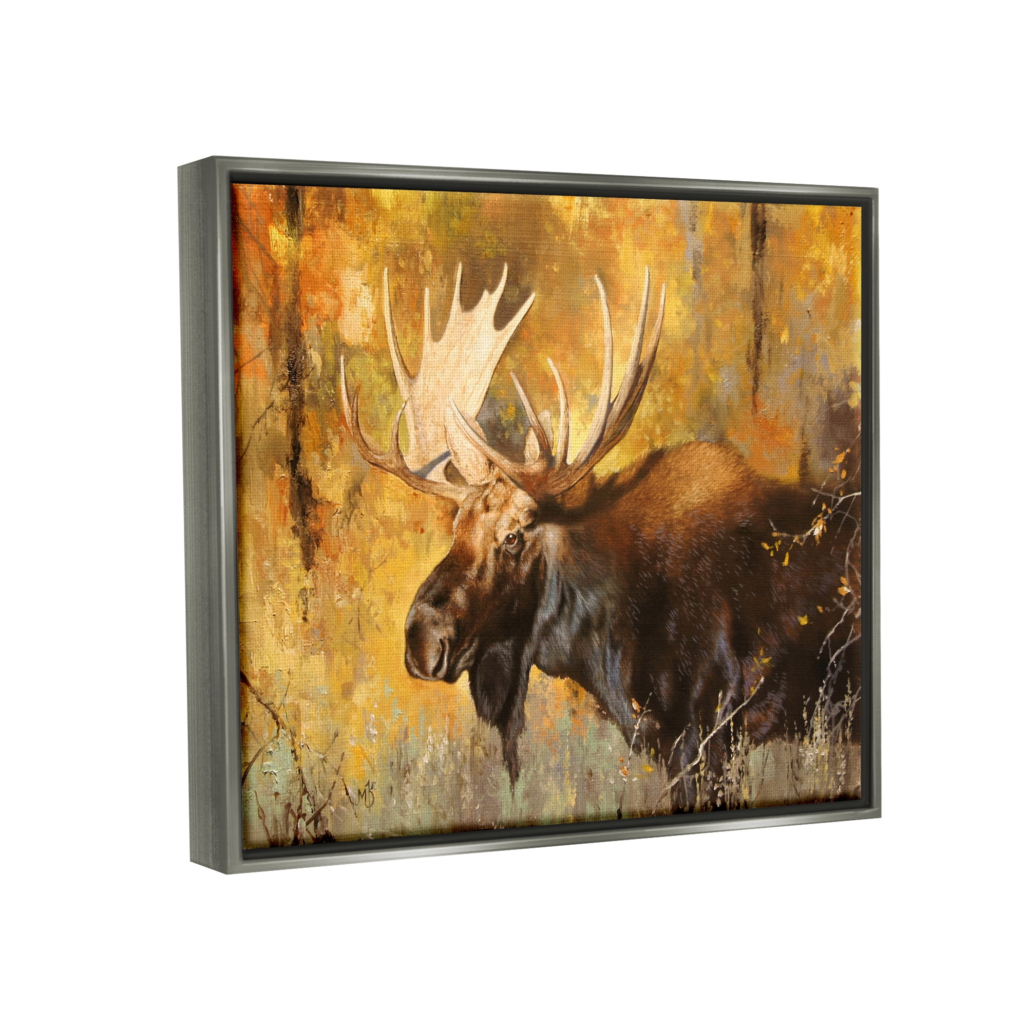 Stupell Industries Autumn Foliage Moose Portrait Animals & Insects Photography Gray Floater Framed Art Print Wall Art, 31 x 25