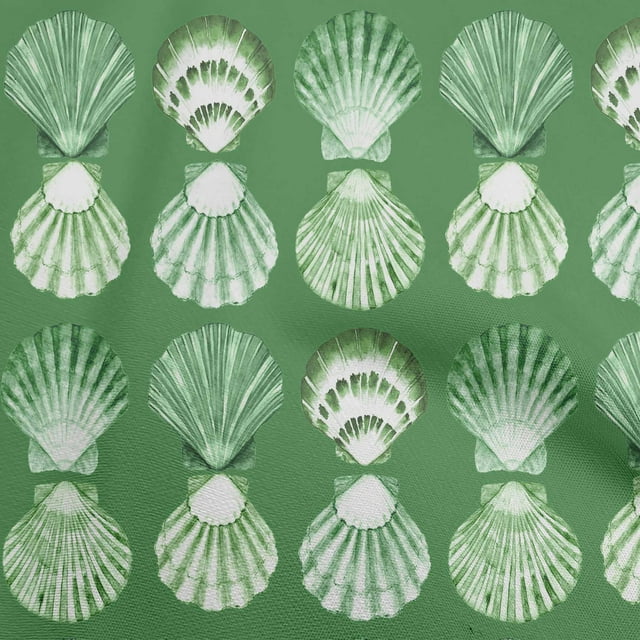 oneOone Silk Tabby Green Fabric Sea Shells Ocean Fabric For Sewing Printed Craft Fabric By The Yard 42 Inch Wide