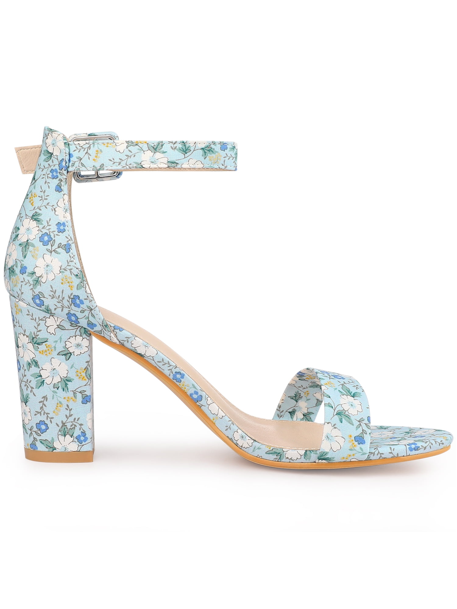 DARING DIVA Women's Floral Print Open Toe Block High Heels Red Sandals 6.5 Blue Flower