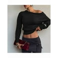thumbnail image 6 of Women Off Shoulder Long Sleeve Cropped Pullover Sweater Top Trendy Boat Neck Soft Ribbed Knit Crop Sweater, 6 of 8