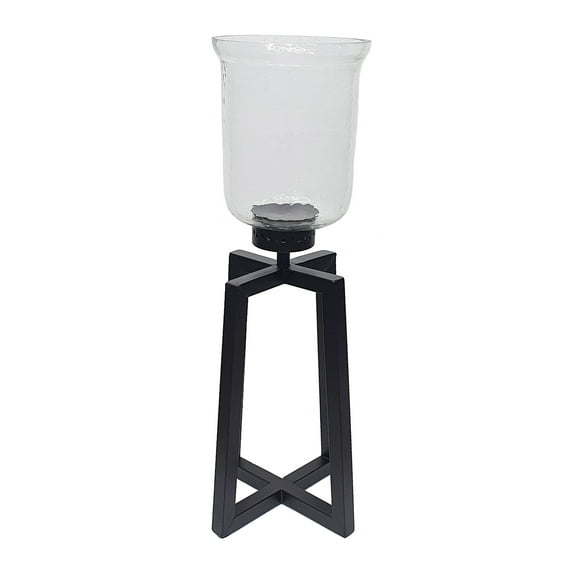 A&B Home Glass Candleholder with Black Metal Base 9" x 9" x 23.2"