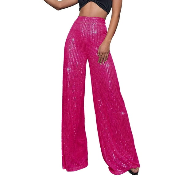 Pink Women Palazzo Pants High Waisted Sequin Loose Drape Wide Leg Pants Fashion Casual Pants Wide Leg Pants Woman Trendy
