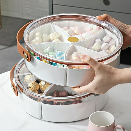 

Cheers.US Divided Serving Tray Platter with Lid & Handle Storage Container - 5 Plastic Compartment Box Clear Organizer - for Candy Fruits Nuts Snacks Parties Entertaining