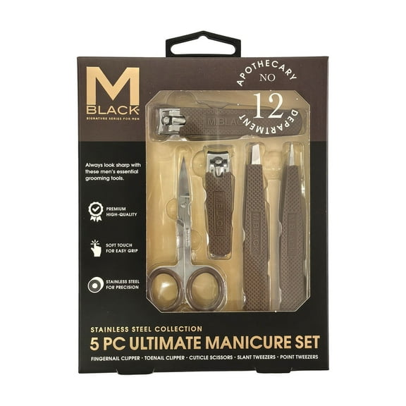 M Black Stainless Steel Manicure Set, Adult, 5 Piece