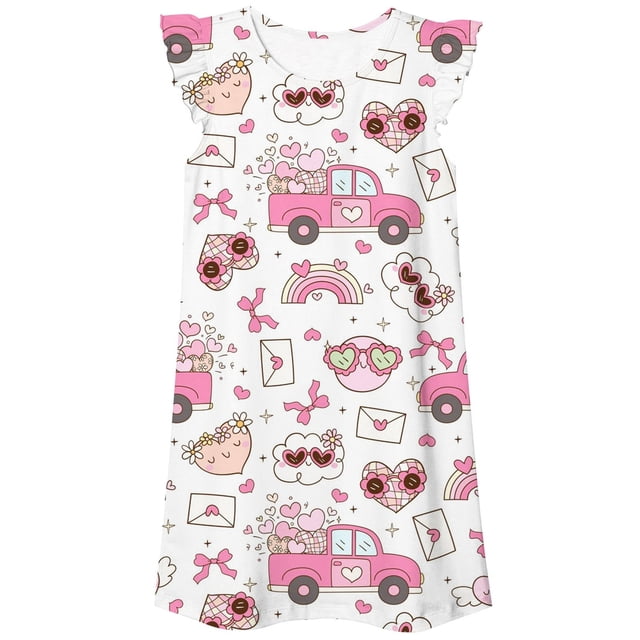 MIASHUI Robe d'Été Décontractée à Manches Courtes Imprimée pour Filles, Mignonne Chemise de Nuit, Tenue de Maison Style Pyjama, Tenue Confortable pour Enfants, Rose, 3-4 Ans