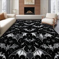 Flatwoven High Traffic Area Rug, Mysterious Vintage Bat Artwork, Non Slip, Stain Resistant, Washable Area Rugs for Living Room, Bedroom(Black, 4X6)