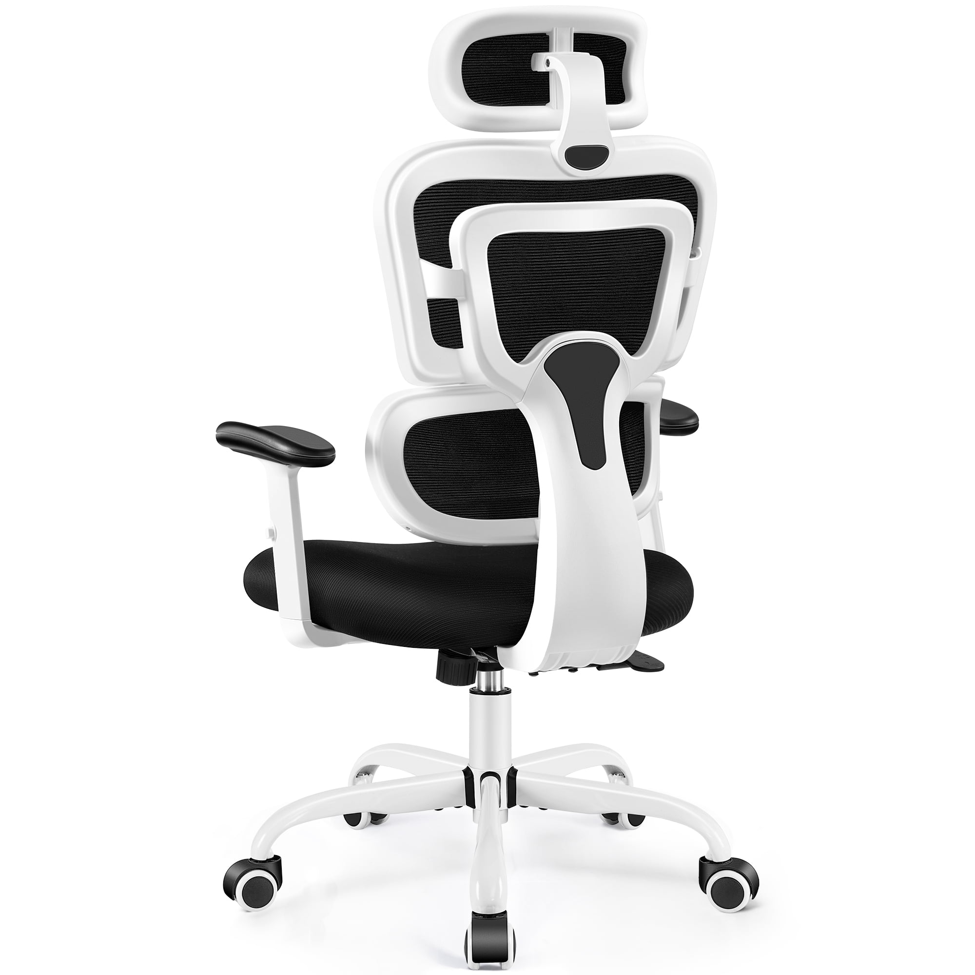 COOLHUT Ergonomic Office Chair, High Back Desk Chair, Breathable Mesh Computer Chair with Lumbar Support, Comfy Foam Cushion Home Office Chair, 300lbs, White