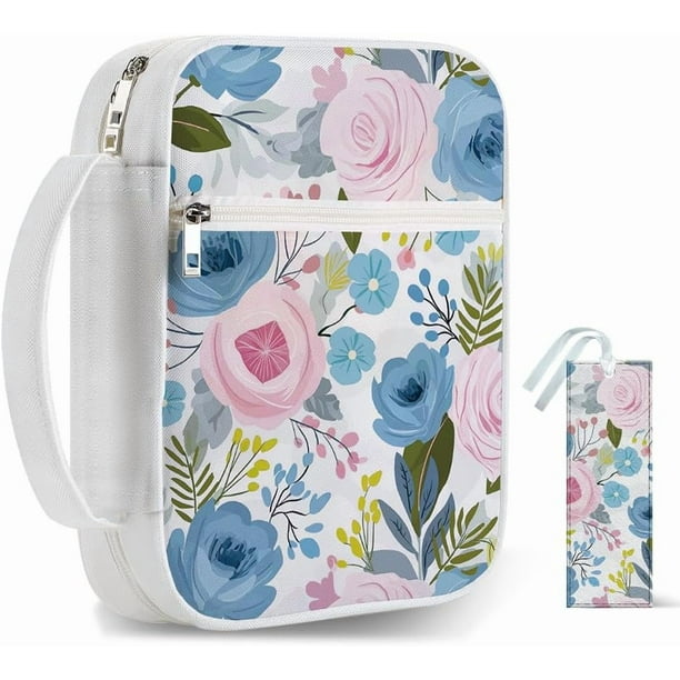 Funda para Biblia de 30,5 x 22 cm (12 x 8,7 pulgadas), diseño floral, con asa y bolsillo con cremallera.