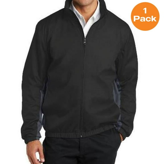 Port Authority J330 Core Colorblock Wind Jacket, Black/ Battleship Grey, 4XL, Mens Coats and Jackets