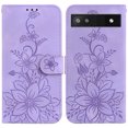 thumbnail image 2 of Compatible with Google Pixel 6A Embossed Lily Wallet Case with Card Holder PU Leather Flip Cover, 2 of 5