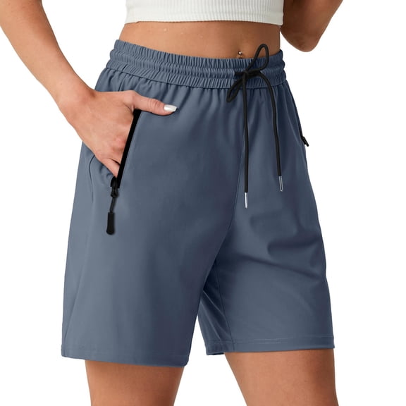 Women Hiking Shorts Ice Silk Cool Touch Fabric 7 Inch Bermuda Short Backyard Workout Camping Trip Multi Zipper Pocket Summer Athletic Shorts