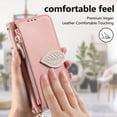 thumbnail image 4 of Wallet Case for Samsung Galaxy S24 Ultra Flip PU Leather Protective Kickstand Cover, with Lanyard & Crossbody Strap Shockproof Card Slots Zipper Pocket Leaf Design Magnetic Clasp Phone Case, Rosegold, 4 of 13
