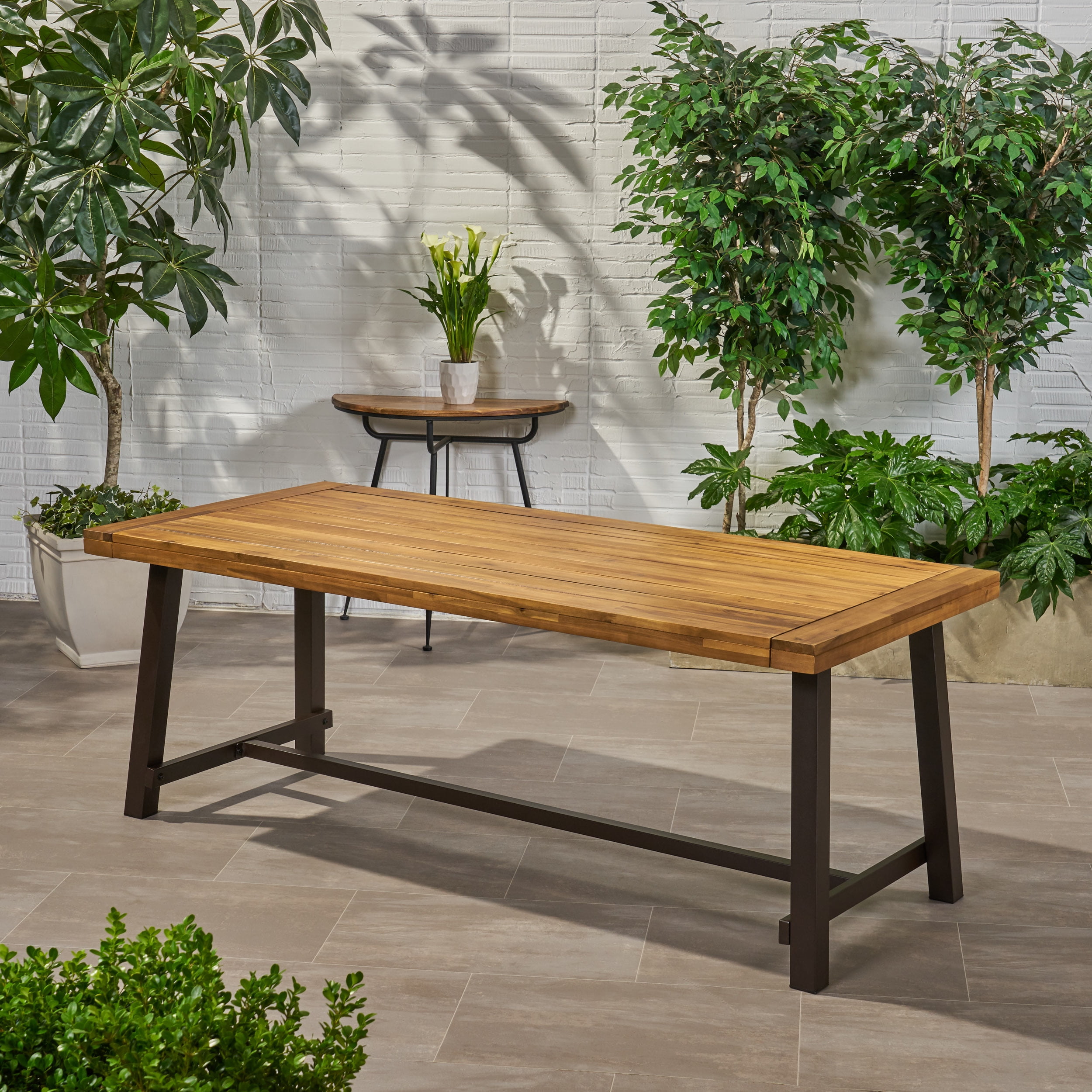 Outdoor Dining Table, Solid Acacia Wood Structure for Patio Garden, Teak