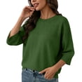 thumbnail image 2 of Stamzod 3/4 Length Sleeve Womens Tunic Tops Dressy Casual Work Shirts Loose Fit Trendy 2026 Knitted Tunic Blouses Green F L, 2 of 8