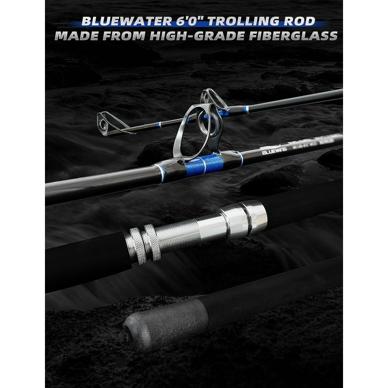 BLUEWING 6'0” Classic Trolling Fishing Rod 1pc Fiberglass Trolling Fishing  Rod with Full Stainless Steel Roller Guides Moderate Fast Action, 30-50lbs  