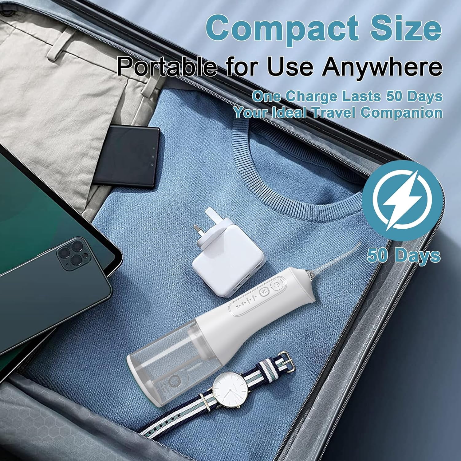 Water Flosser for Teeth Cordless: 260ML Portable Oral Irrigator with DIY Strength for Daily Oral and Braces Care, 4 Modes & 5 Jet Tips, 40-Day Battery, IPX7 Waterproof Dental Flosser for Home Travel
