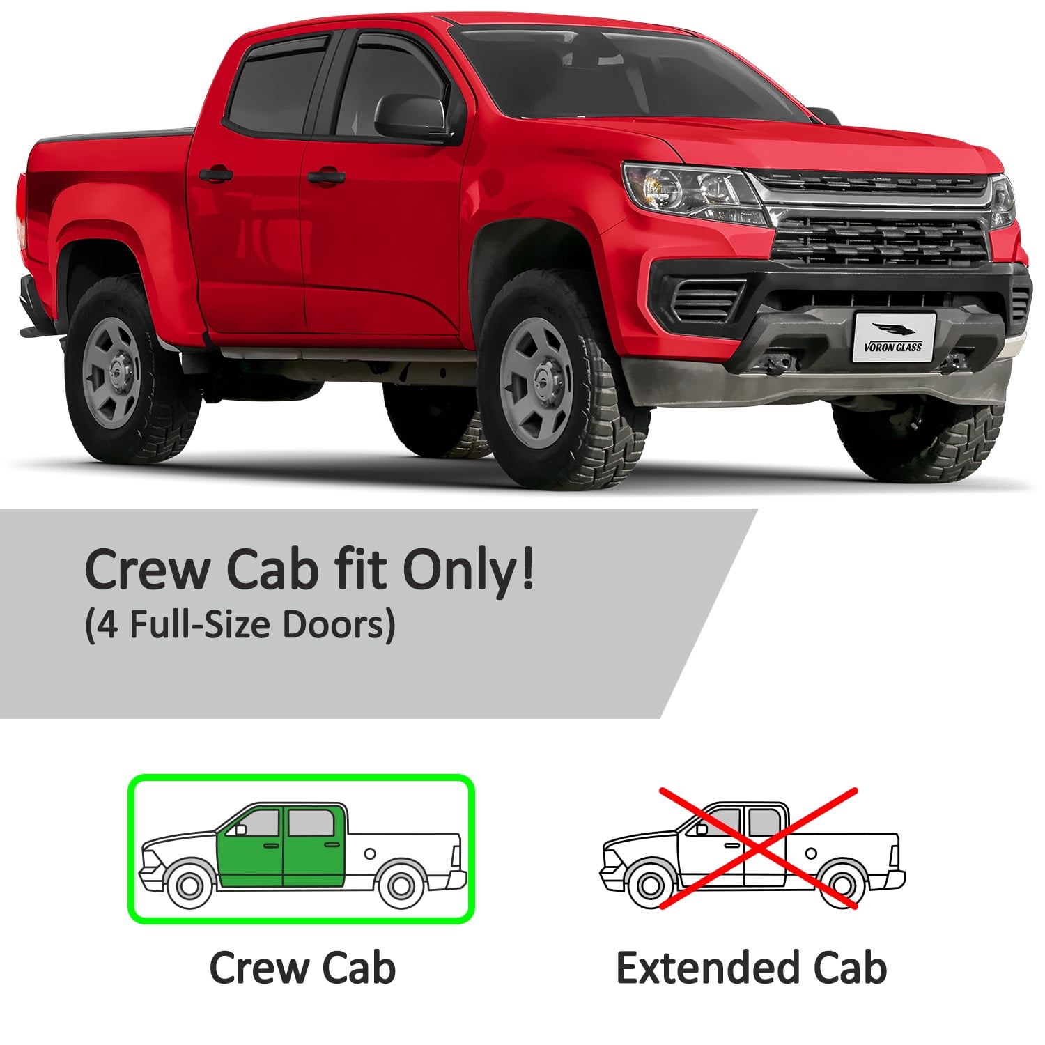 Voron Glass in-Channel Extra Durable Rain Guards for Trucks Chevrolet (Chevy) Colorado/GMC Canyon 2015-2022 Crew Cab, Window Deflectors, Vent Window Visors, 4 Pieces - 220184
