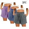 thumbnail image 2 of Hyknon 3PC Shorts for Women Summer Casual Solid Color Comfortable Loose Fitting Workout Shorts Elastic Waist Drawstring Sports Gym Running Shorts with Pockets, 2 of 3