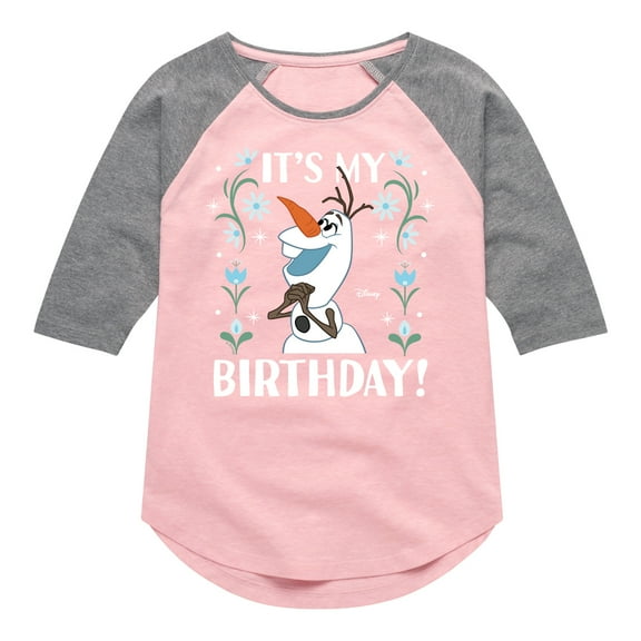 Disney Frozen - Olaf It's My Birthday - Toddler & Youth Girls Raglan Graphic T-Shirt