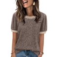 thumbnail image 3 of Women'S Textured Shirts Tops Short Cap Sleeve Shirts Loose Fit Summer Outfits Khaki XL, 3 of 8