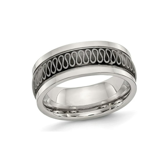 Gem & Harmony Mens Stainless Steel Black Plated 8mm Swirl Band Ring for Men