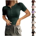 thumbnail image 1 of Fanxing Women's Button Up Henely Shirts XS Casual Short Sleeve Tops Ribbed Knit Slim Fitted Basic Tee Shirts Trendy Spring Outfits X-Small, 1 of 7