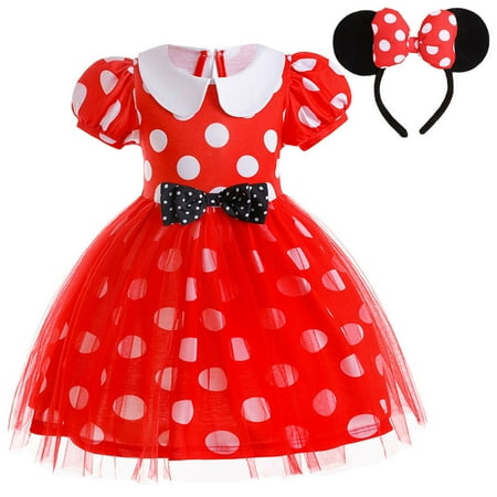 

Girls Minnie Mouse Dress Christmas Bowknot Birthday Outfit Size 18M-5Y