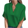 thumbnail image 4 of Tauxra Work Tops for Women V Neck Split Short Sleeve Shirt Business Casual Outfits Office Dress Shirts Ladies Elegant Blouse Green XL, 4 of 6