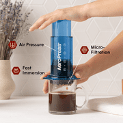 AeroPress Clear Blue Coffee Press – 3 in 1 Brew Method with French Press and Espresso – Full Bodied Without Grit – Portable Maker with Clear Body, Blue