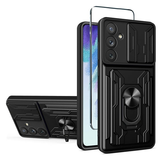 Phone Case For Samsung Galaxy A54 5G with Card Holder   Hydrogel Screen Protector, Black