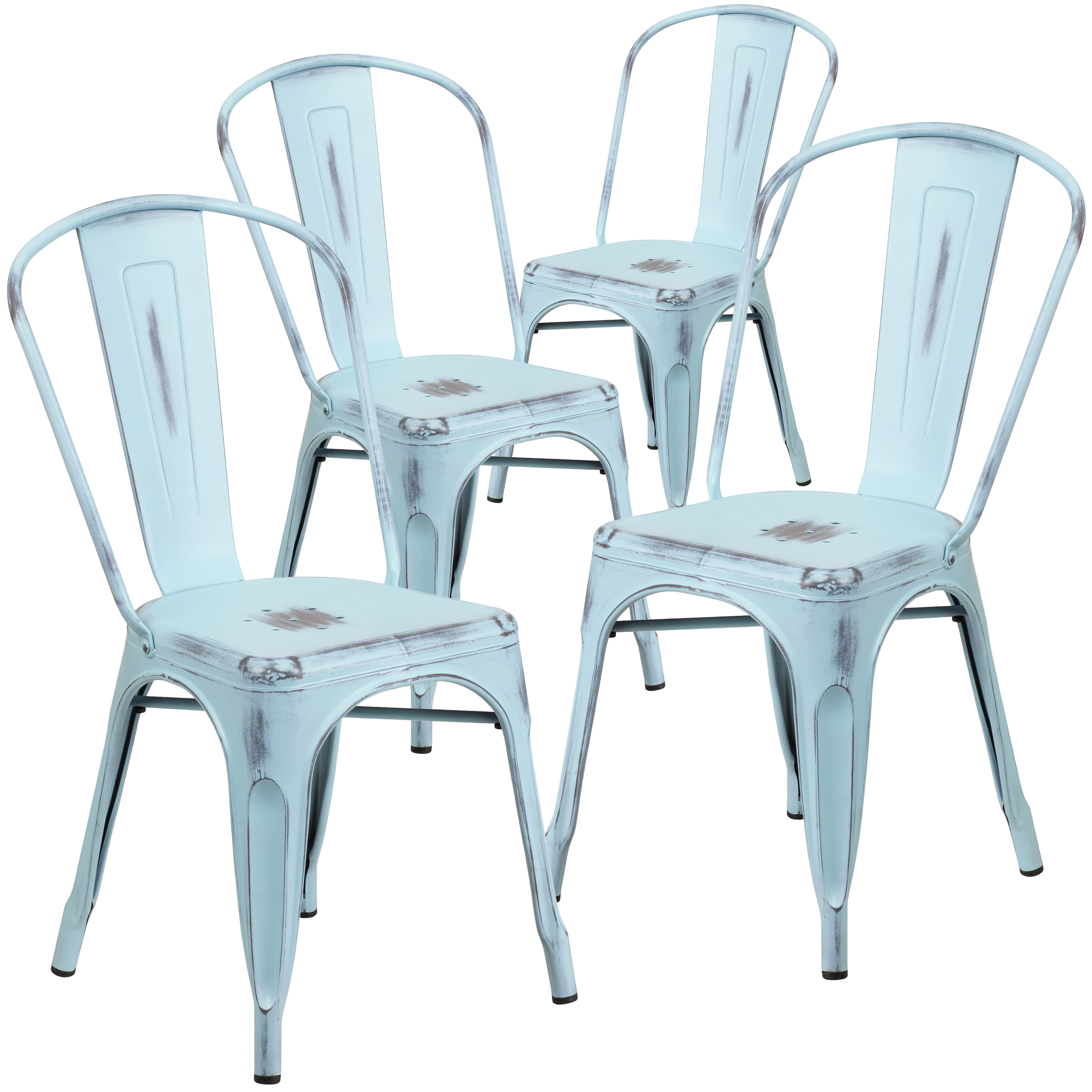 Flash Furniture Commercial Grade 4 Pack Distressed Green-Blue Metal Indoor-Outdoor Stackable Chair - image 2 of 14